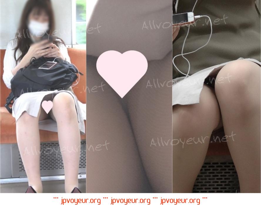 黒タイツ越し白パンティをガニ股開脚でガッツリ見せる