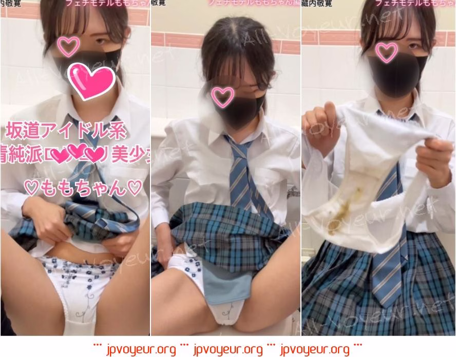 坂道系清純派美少女！ろりろりフェチモデルももちゃんのミニスカ青チェパンチラ！