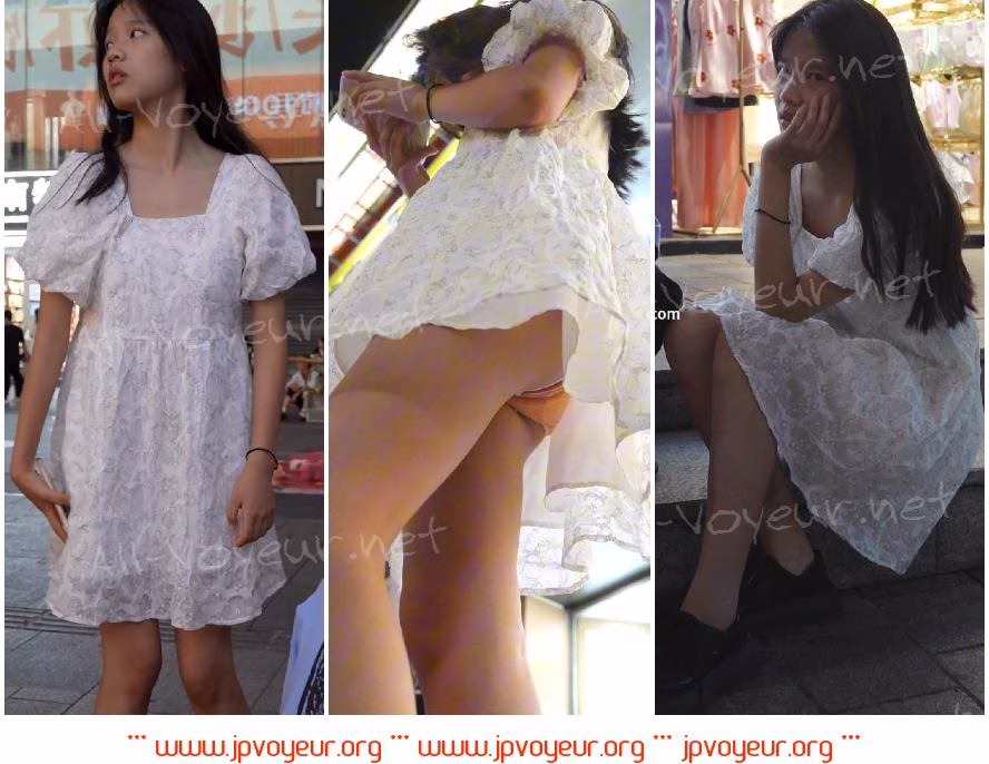 (BC-AA-502) レースのスカートをはいた女の子が買い物をしていました。スカートがめくれ上がり