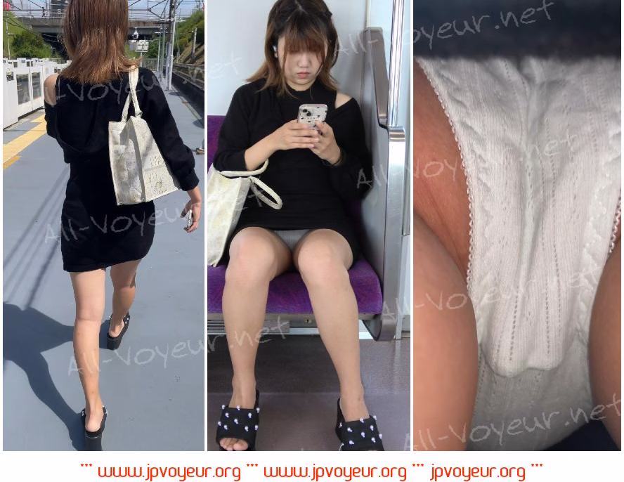 ニットワンピの朝帰りかわいいい推定JDちゃん、座っても立っても丸見え[4K動画][顔出し][ドアップあり]