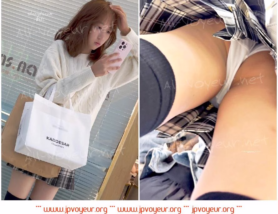 【KFC】制服JK女子大生と親友がショッピング。ミニスカにニーソックス、白下着で可愛い
