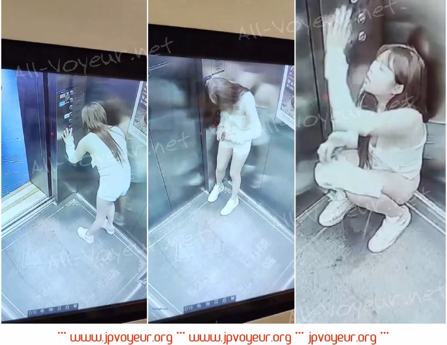Beautiful girl peeing in the elevator