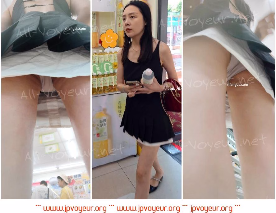【CSCD】黑色连衣裙极品美女和闺蜜逛街，粉色内内