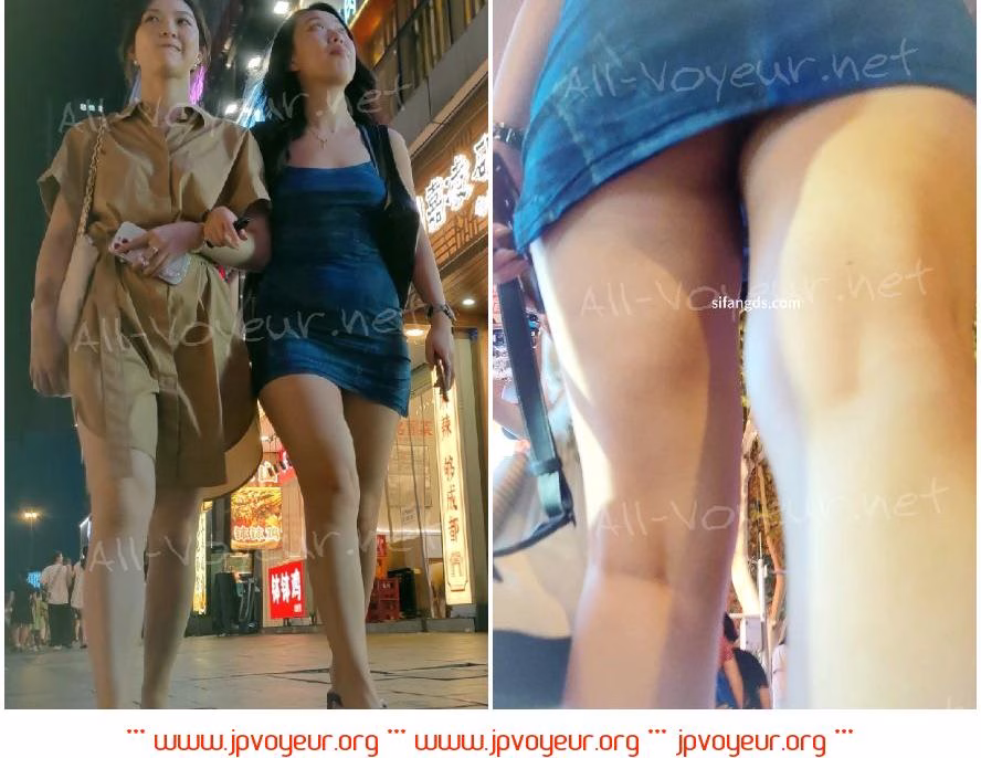 【CSCD】蓝色包臀裙肥臀美女和闺蜜逛街，肉色窄内