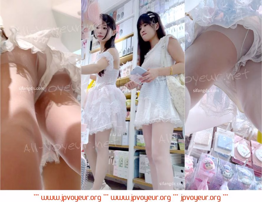 【CSCD】绿色连衣裙高跟大胸美女，白色蕾丝内内