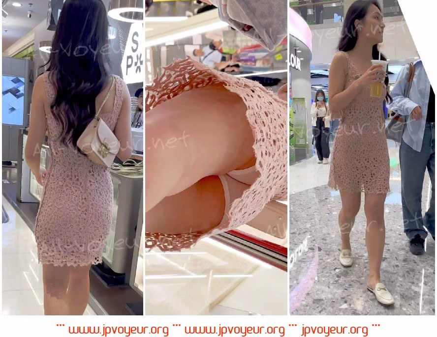 【KFC】镂空裙少妇逛街买奶茶。白色内内低角度前后CD